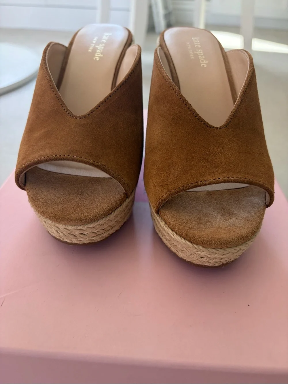 Kate Spade, Tan Suede Wedge Sandals, Size 5.5, Very Good Condition
